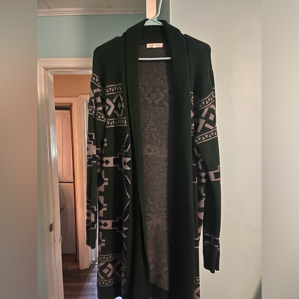 Green and gray winter cardigan